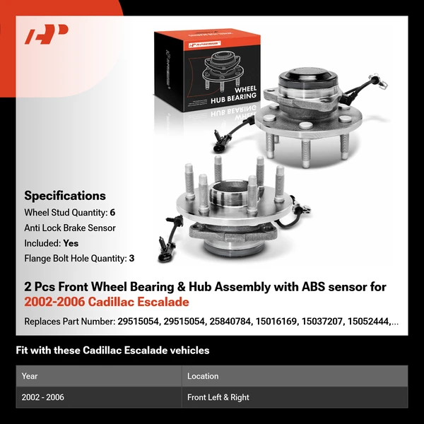 2 Pcs Front Wheel Bearing & Hub Assembly with ABS sensor for 2002-2006 Cadillac Escalade