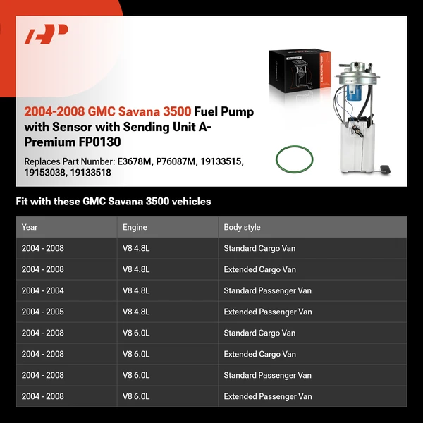 2004-2008 GMC Savana 3500 Fuel Pump with Sensor with Sending Unit A-Premium FP0130