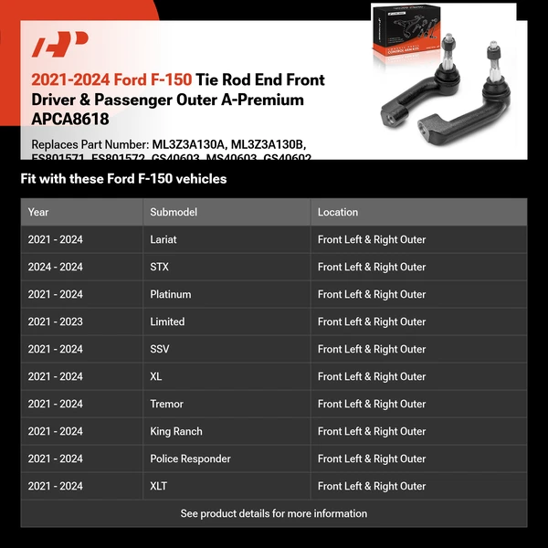 2021-2024 Ford F-150 Tie Rod End Front Driver & Passenger Outer A-Premium APCA8618