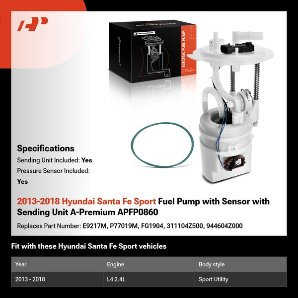 2013-2018 Hyundai Santa Fe Sport Fuel Pump with Sensor with Sending Unit A-Premium APFP0860