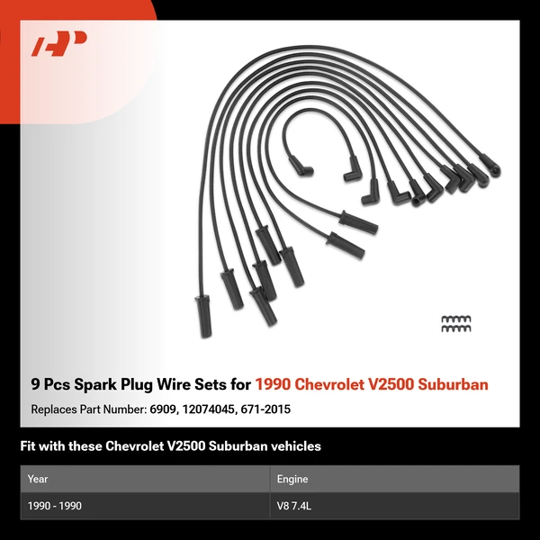 9 Pcs Spark Plug Wire Sets for 1990 Chevrolet V2500 Suburban