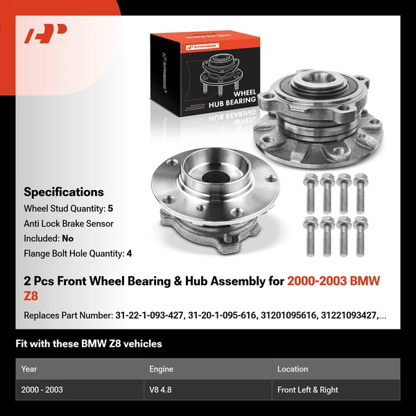 2 Pcs Front Wheel Bearing & Hub Assembly for 2000-2003 BMW Z8