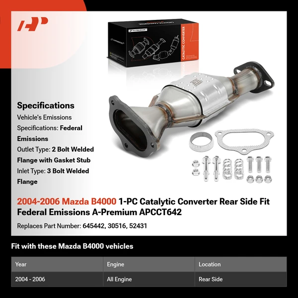 2004-2006 Mazda B4000 1-PC Catalytic Converter Rear Side Fit Federal Emissions A-Premium APCCT642