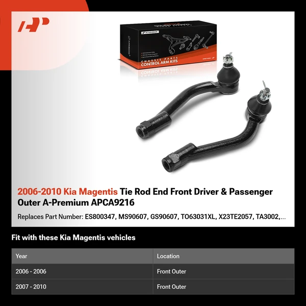 2006-2010 Kia Magentis Tie Rod End Front Driver & Passenger Outer A-Premium APCA9216