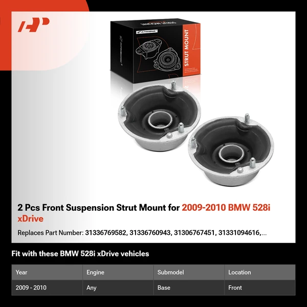 2 Pcs Front Suspension Strut Mount for 2009-2010 BMW 528i xDrive