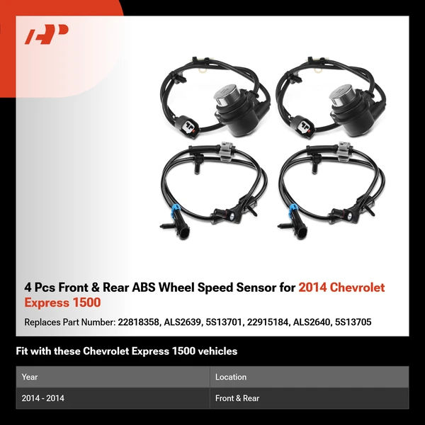 4 Pcs Front & Rear ABS Wheel Speed Sensor for 2014 Chevrolet Express 1500