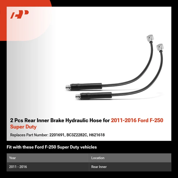 2 Pcs Rear Inner Brake Hydraulic Hose for 2011-2016 Ford F-250 Super Duty