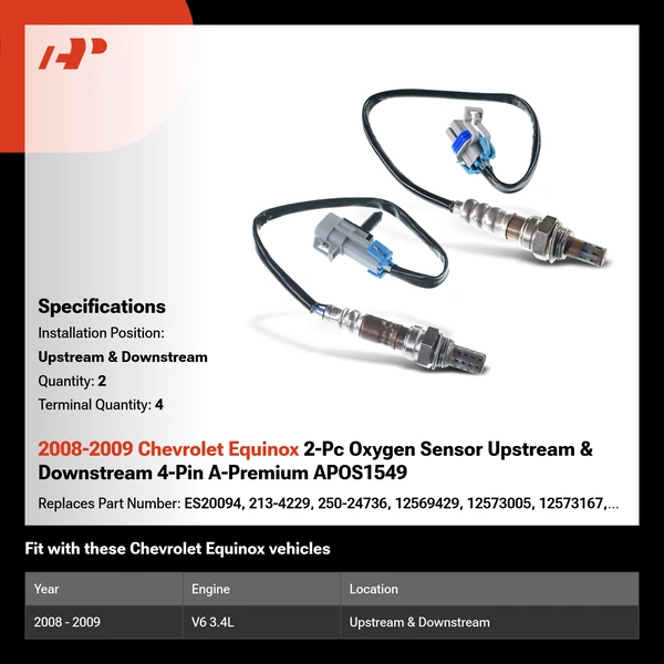 2008-2009 Chevrolet Equinox 2-Pc Oxygen Sensor Upstream & Downstream 4-Pin A-Premium APOS1549