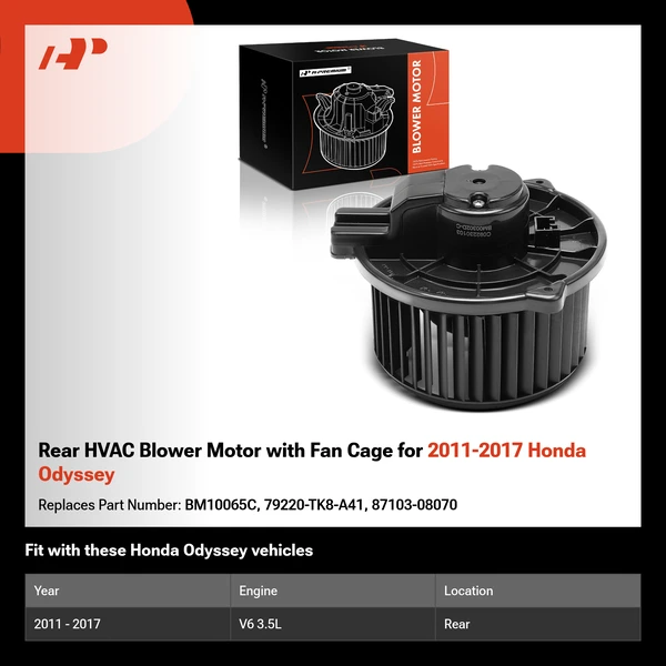 Rear HVAC Blower Motor with Fan Cage for 2011-2017 Honda Odyssey