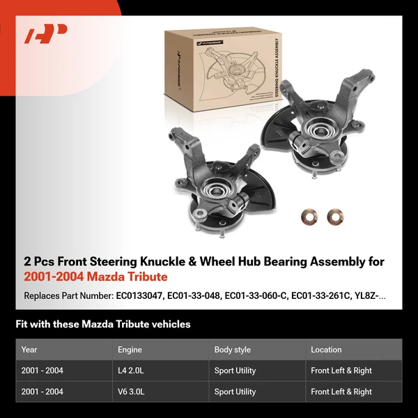 2 Pcs Front Steering Knuckle & Wheel Hub Bearing Assembly for 2001-2004 Mazda Tribute