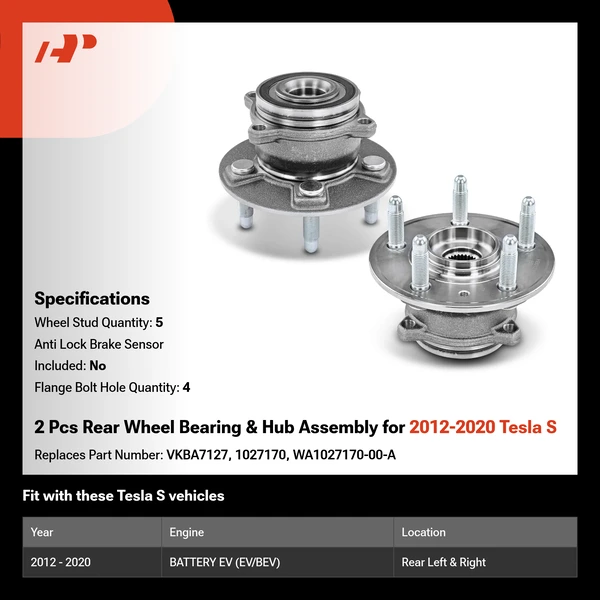2 Pcs Rear Wheel Bearing & Hub Assembly for 2012-2020 Tesla S