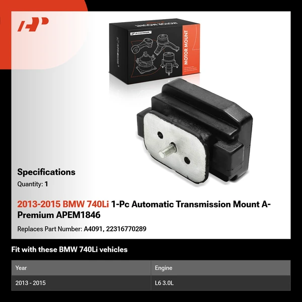 2013-2015 BMW 740Li 1-Pc Automatic Transmission Mount A-Premium APEM1846