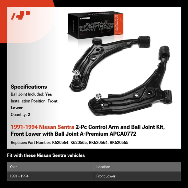 1991-1994 Nissan Sentra 2-Pc Control Arm and Ball Joint Kit, Front Lower with Ball Joint A-Premium APCA0772