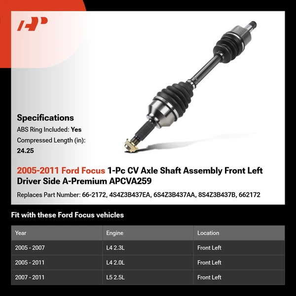 2005-2011 Ford Focus 1-Pc CV Axle Shaft Assembly Front Left Driver Side A-Premium APCVA259
