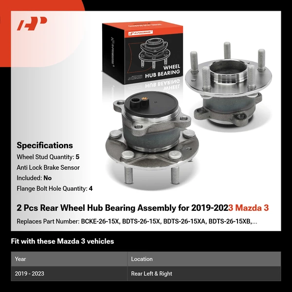 2 Pcs Rear Wheel Hub Bearing Assembly for 2019-2023 Mazda 3