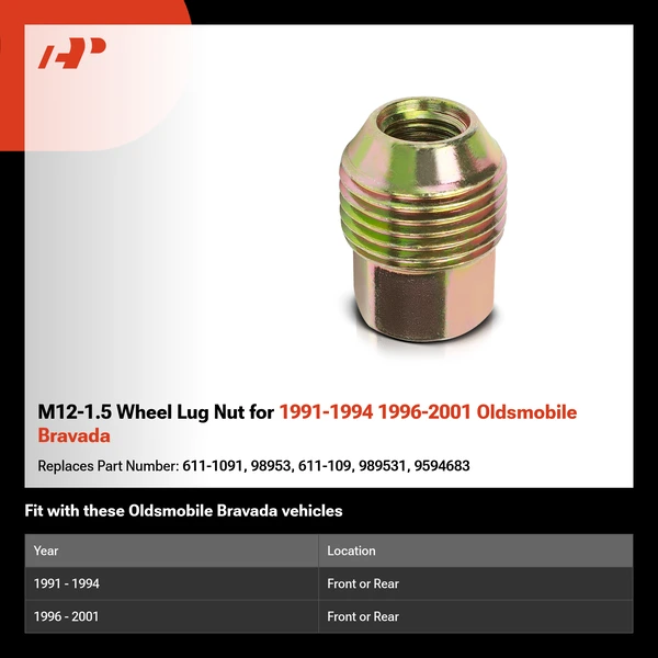 M12-1.5 Wheel Lug Nut for 1991-1994 1996-2001 Oldsmobile Bravada