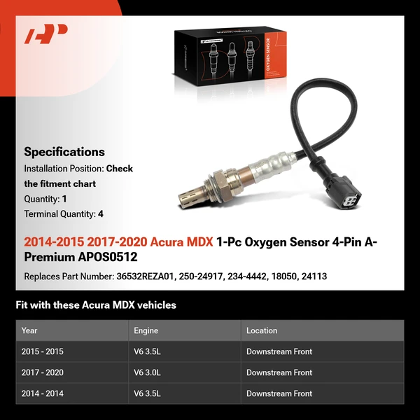 2014-2015 2017-2020 Acura MDX 1-Pc Oxygen Sensor 4-Pin A-Premium APOS0512