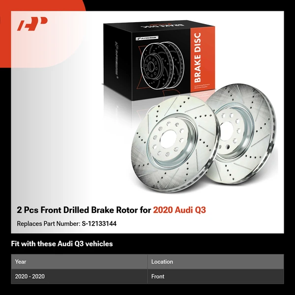 2 Pcs Front Drilled Brake Rotor for 2020 Audi Q3