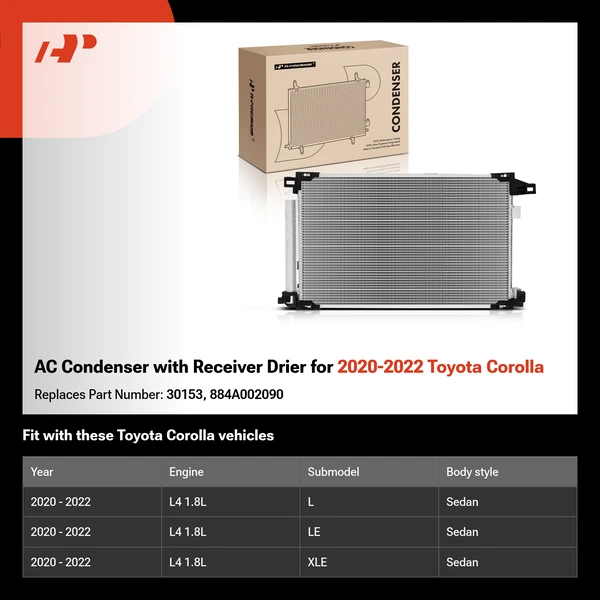 AC Condenser with Receiver Drier for 2020-2022 Toyota Corolla