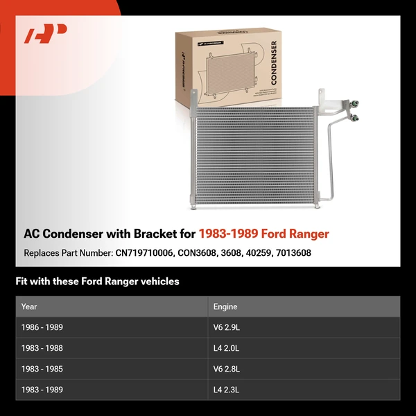 AC Condenser with Bracket for 1983-1989 Ford Ranger