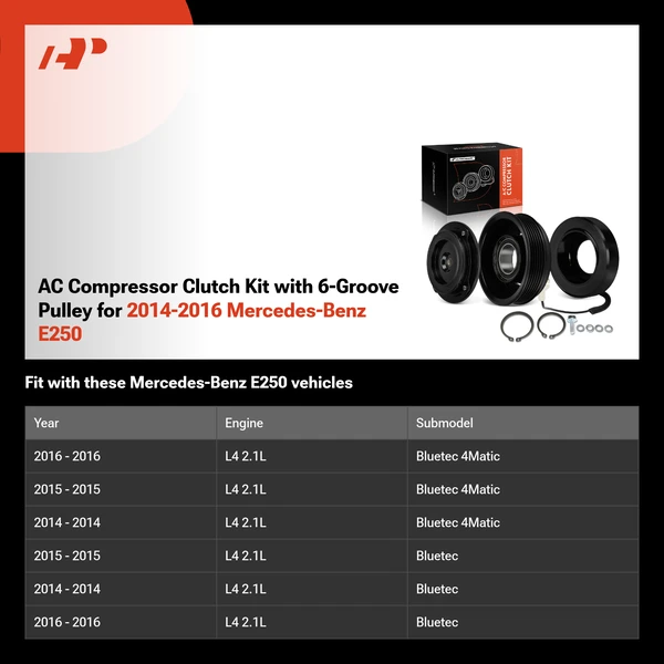 AC Compressor Clutch Kit with 6-Groove Pulley for 2014-2016 Mercedes-Benz E250