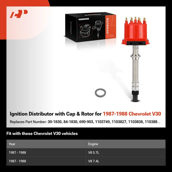 Ignition Distributor with Cap & Rotor for 1987-1988 Chevrolet V30
