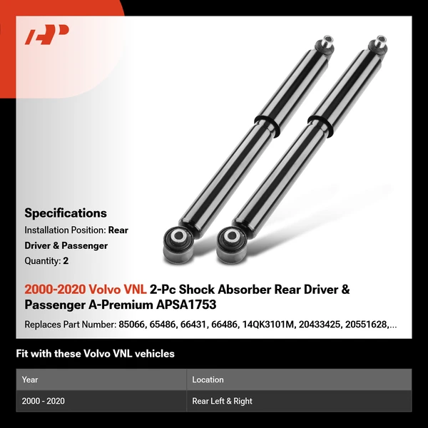2000-2020 Volvo VNL 2-Pc Shock Absorber Rear Driver & Passenger A-Premium APSA1753