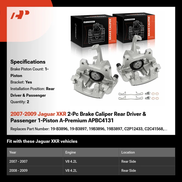 2007-2009 Jaguar XKR 2-Pc Brake Caliper Rear Driver & Passenger 1-Piston A-Premium APBC4131