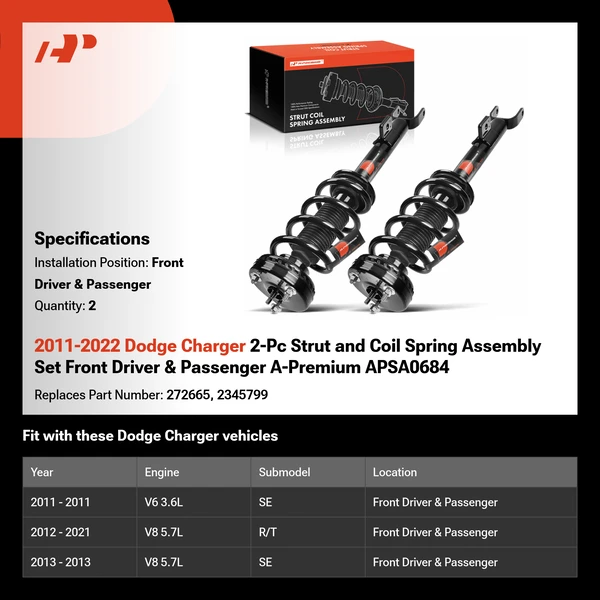 2011-2022 Dodge Charger 2-Pc Strut and Coil Spring Assembly Set Front Driver & Passenger A-Premium APSA0684