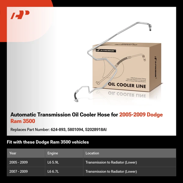 Automatic Transmission Oil Cooler Hose for 2005-2009 Dodge Ram 3500