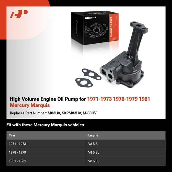 High Volume Engine Oil Pump for 1971-1973 1978-1979 1981 Mercury Marquis