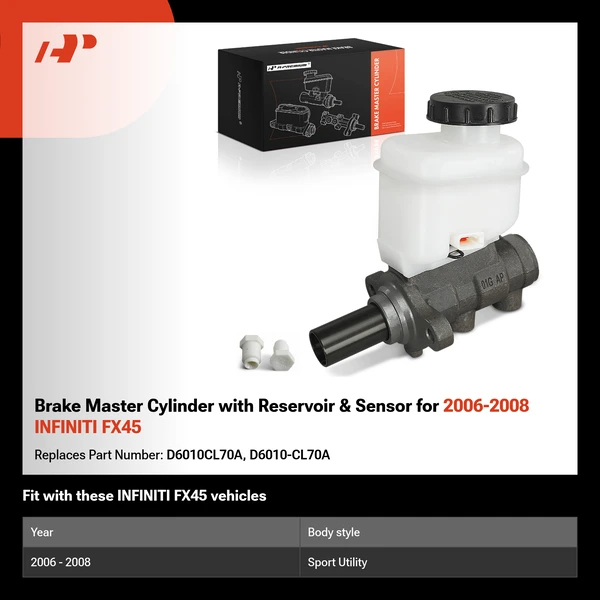 Brake Master Cylinder with Reservoir & Sensor for 2006-2008 INFINITI FX45