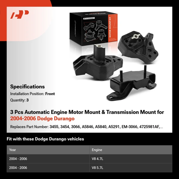 3 Pcs Automatic Engine Motor Mount & Transmission Mount for 2004-2006 Dodge Durango