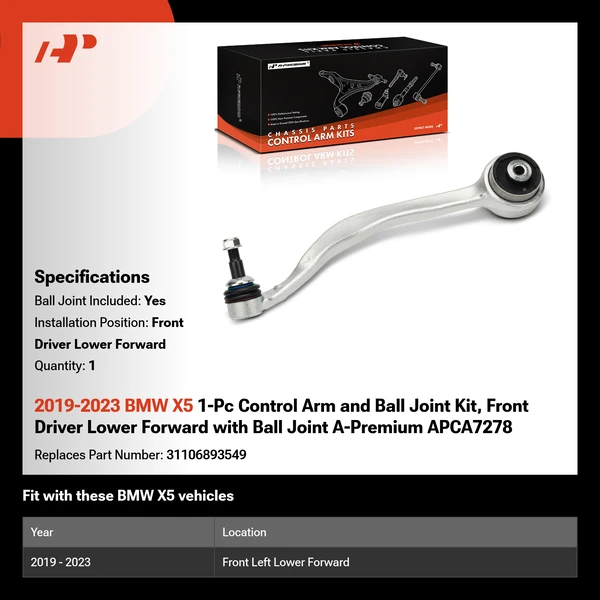 2019-2023 BMW X5 1-Pc Control Arm and Ball Joint Kit, Front Driver Lower Forward with Ball Joint A-Premium APCA7278