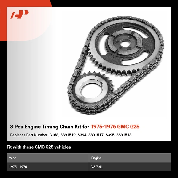 3 Pcs Engine Timing Chain Kit for 1975-1976 GMC G25