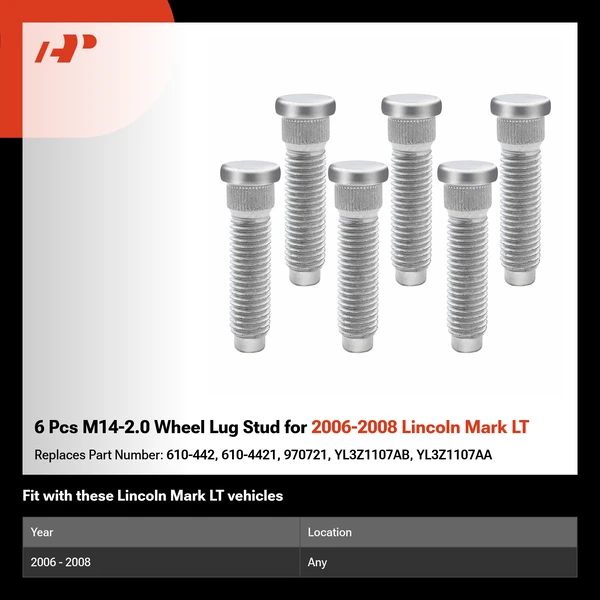 6 Pcs M14-2.0 Wheel Lug Stud for 2006-2008 Lincoln Mark LT