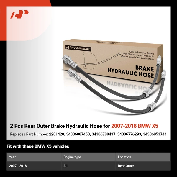 2 Pcs Rear Outer Brake Hydraulic Hose for 2007-2018 BMW X5
