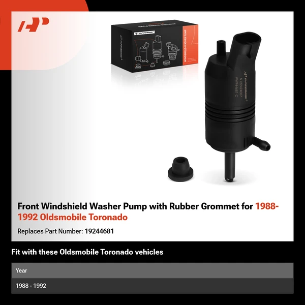 Front Windshield Washer Pump with Rubber Grommet for 1988-1992 Oldsmobile Toronado