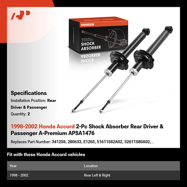 1998-2002 Honda Accord 2-Pc Shock Absorber Rear Driver & Passenger A-Premium APSA1476