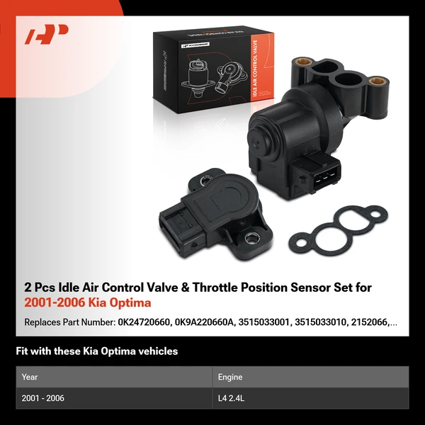 2 Pcs Idle Air Control Valve & Throttle Position Sensor Set for 2001-2006 Kia Optima