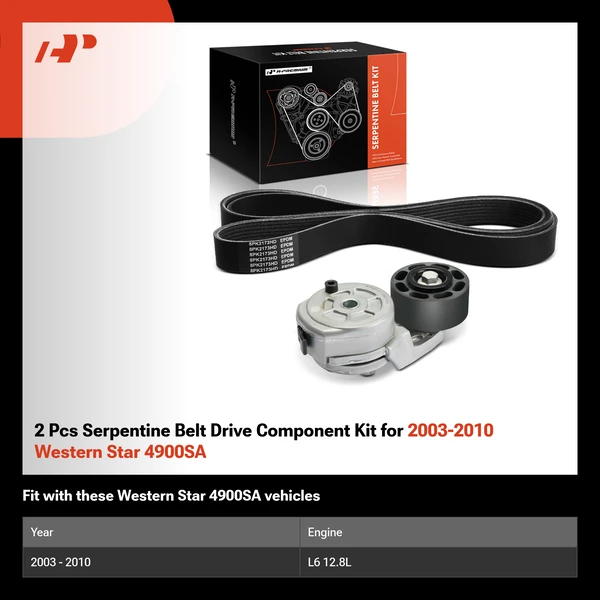 2 Pcs Serpentine Belt Drive Component Kit for 2003-2010 Western Star 4900SA