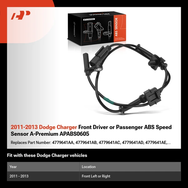2011-2013 Dodge Charger Front Driver or Passenger ABS Speed Sensor A-Premium APABS0605