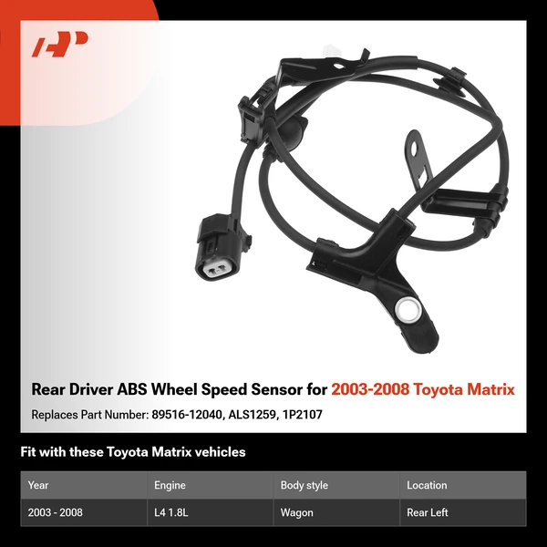Rear Driver ABS Wheel Speed Sensor for 2003-2008 Toyota Matrix