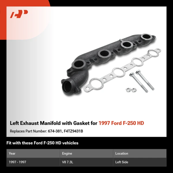 Left Exhaust Manifold with Gasket for 1997 Ford F-250 HD