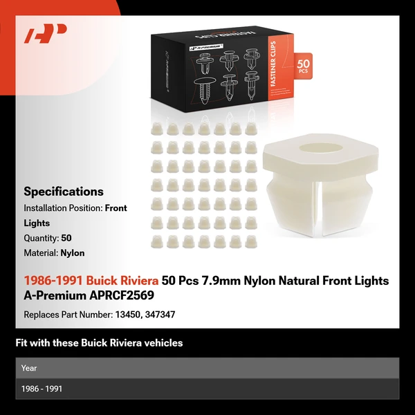 1986-1991 Buick Riviera 50 Pcs 7.9mm Nylon Natural Front Lights A-Premium APRCF2569