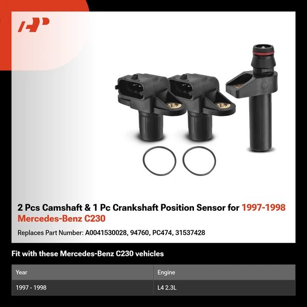 2 Pcs Camshaft & 1 Pc Crankshaft Position Sensor for 1997-1998 Mercedes-Benz C230