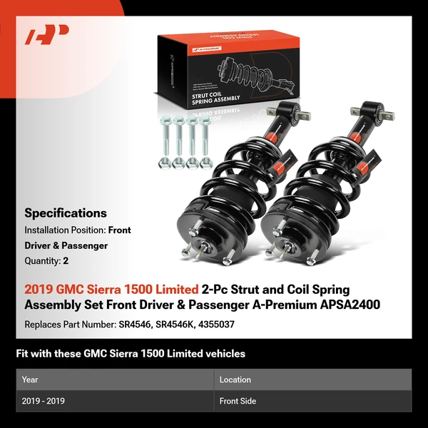 2019 GMC Sierra 1500 Limited 2-Pc Strut and Coil Spring Assembly Set Front Driver & Passenger A-Premium APSA2400