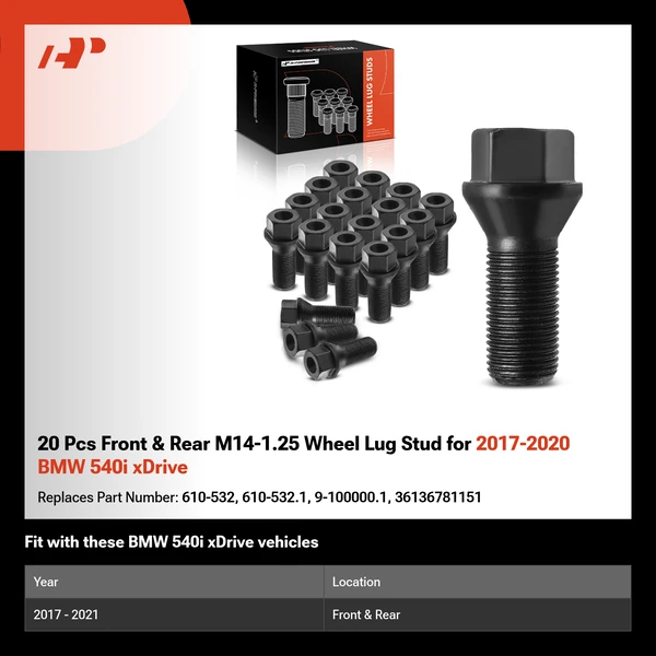 20 Pcs Front & Rear M14-1.25 Wheel Lug Stud for 2017-2020 BMW 540i xDrive