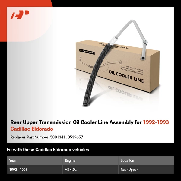 Rear Upper Transmission Oil Cooler Line Assembly for 1992-1993 Cadillac Eldorado