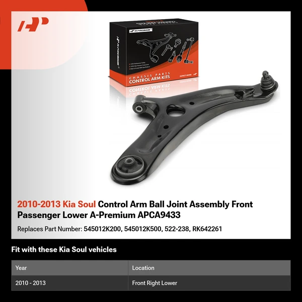 2010-2013 Kia Soul Control Arm Ball Joint Assembly Front Passenger Lower A-Premium APCA9433
